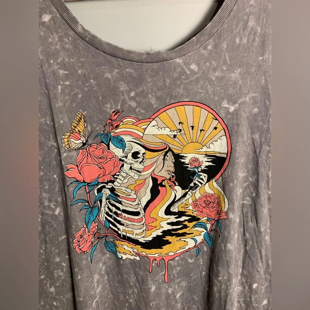 Torrid LoveSick Slashed Back Dress - Cotton Summer Skull Grey Wash - Picture 9 of 12